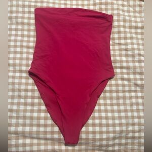 Elegant Red One-Shoulder Swim One Piece